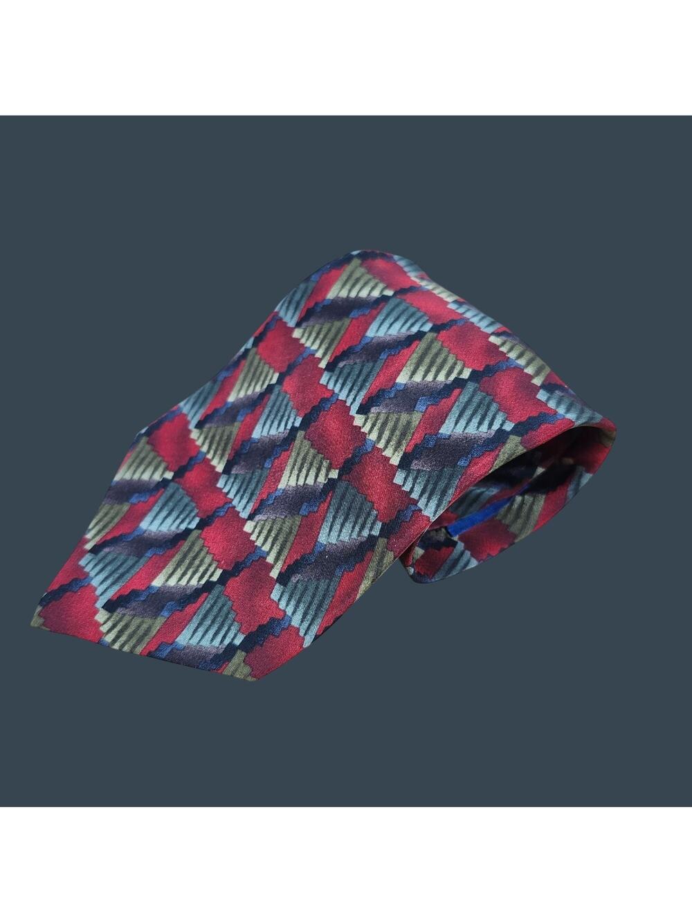 Christopher Reeve Collection Henry Stifel Silk Tie Red & Brown Geometric Pattern
